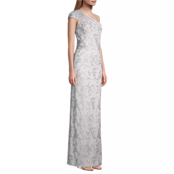 Aidan Mattox Metallic Silver One Shoulder Gown size 0 - Picture 4 of 6